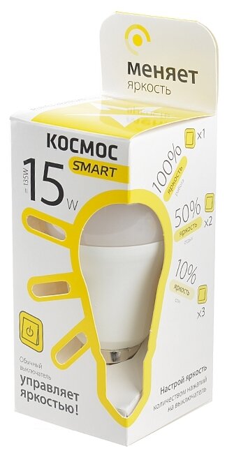 Лампа светодиодная КОСМОС Smart 3000K, E27, A60, 15Вт фото 1