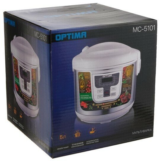 Мультиварка OPTIMA MC-5101, 900 Вт, 5 л, 11 программ, серебристая/белая - фотография № 8