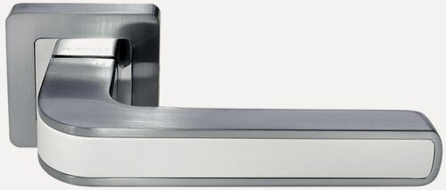 Изображение товара Ручка дверная Morelli MH-46 SC/W-S55 матовый хром/белый, ручки для межкомнатных дверей на квадратной накладке 1 шт, фурнитура