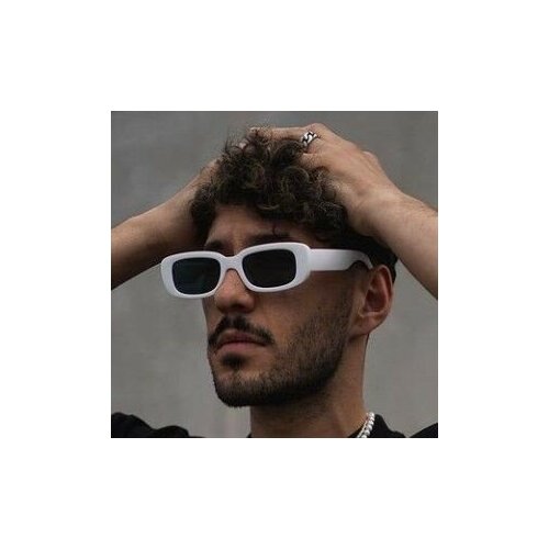 фото Очки солнцезащитные женские узкие прямоугольные/alvi lovely/очки цветные белые с темными линзами/вайфареры/классические новинка 2023/модные