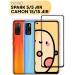 Защитное стекло для Tecno Spark 5, Spark 5 Air, Tecno Camon 15, Camon 15 Air (Техно Спарк 5, Техно Камон 15, Кемон 15 Аир) с черной рамкой, прозрачное - изображение