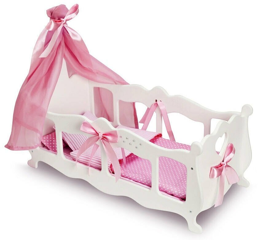 Кроватка колыбелька с постельным бельем и балдахином Diamond princess белая 71519