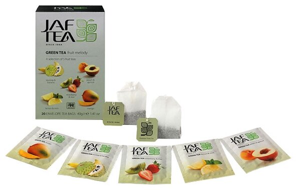 Чай зелёный JAF TEA Green Fruit Melody зеленый чай 20 пакетиков в конвертиках, Ассорти 5 видов - фотография № 2