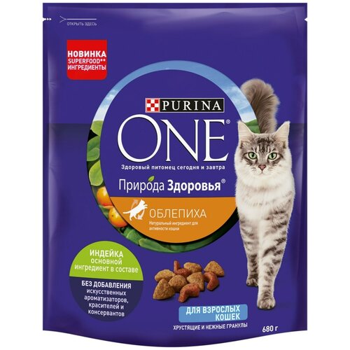 Корм сухой для взрослых кошек PURINA ONE Природа Здоровья с высоким содержанием индейки, 680г, 4 упаковки
