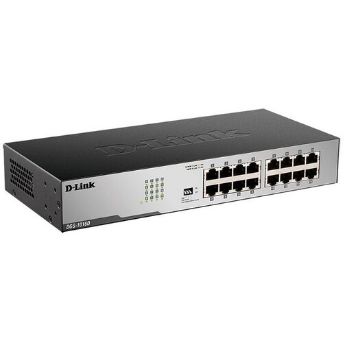 Неуправляемый коммутатор D-Link с 16 портами 10/100/1000Base-T DGS-1016D/I2A коммутатор d link dgs 1016d i2a l2 unmanaged switch with 16 10 100 1000base t ports8k mac address auto sensing 802 3x flow control auto mdi mdi x for each port jumbo frame 9k 802 1p qos d link green techn dgs 1016d i2a