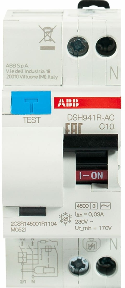 DSH941RAC-C10/0,03 2CSR145001R1104 Автоматический выключатель дифференциального тока однополюсный + нейтраль C10A 30мА (тип АС, 4.5кА) ABB - фото №5