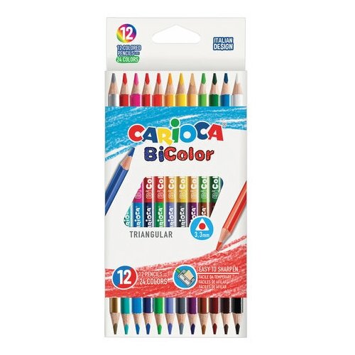 Карандаши цветные 24 цвета Carioca Bi-color (L=175мм, d=3мм, 3гр, двусторонние) 12шт, 3 уп. (42991)