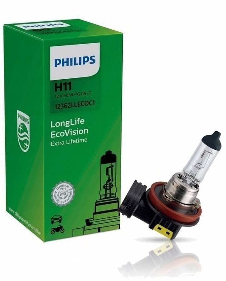 Лампа автомобильная галогенная Philips LongLife EcoVision 12362LLECOB1/12362LLECOC1 H11 12V 55W PGJ19-2 1 шт.