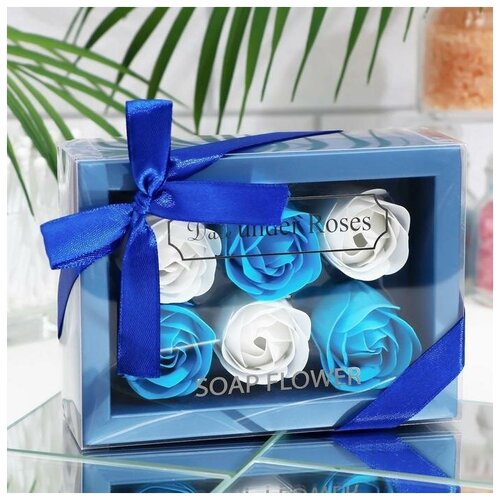 Мыльные розочки белые и синие набор 6 шт 538₽