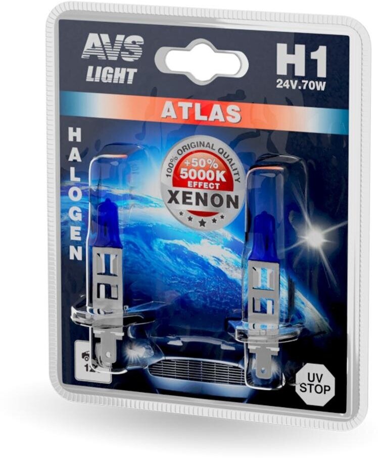 Лампа галогенная AVS ATLAS /5000К/ H1.24V.70W (блистер, 2 шт.)