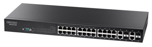  24-Port 10/100BASE-TX + 4 Combo G (RJ-45/SFP), 1 RS-232 console port management, Fanless Design L2 Fast Ethernet Switch Edge-corE 5