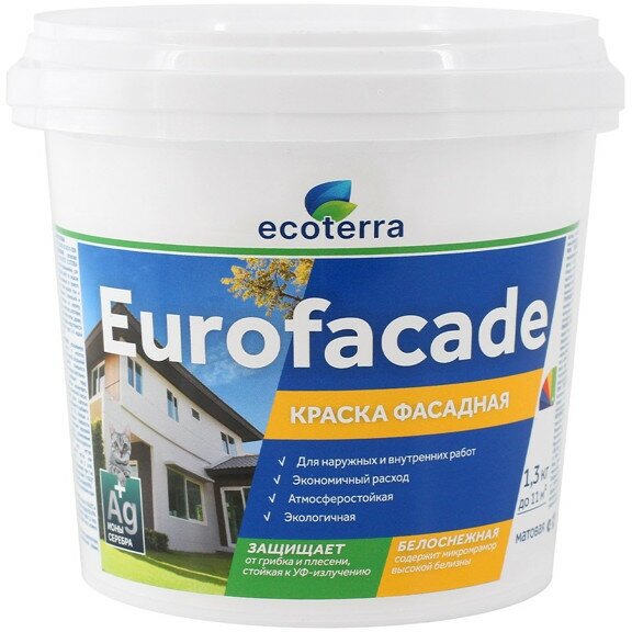 Краска латексная фасадная ECOTERRA Eurofacade 1,3кг белая, арт. ЭК000135299