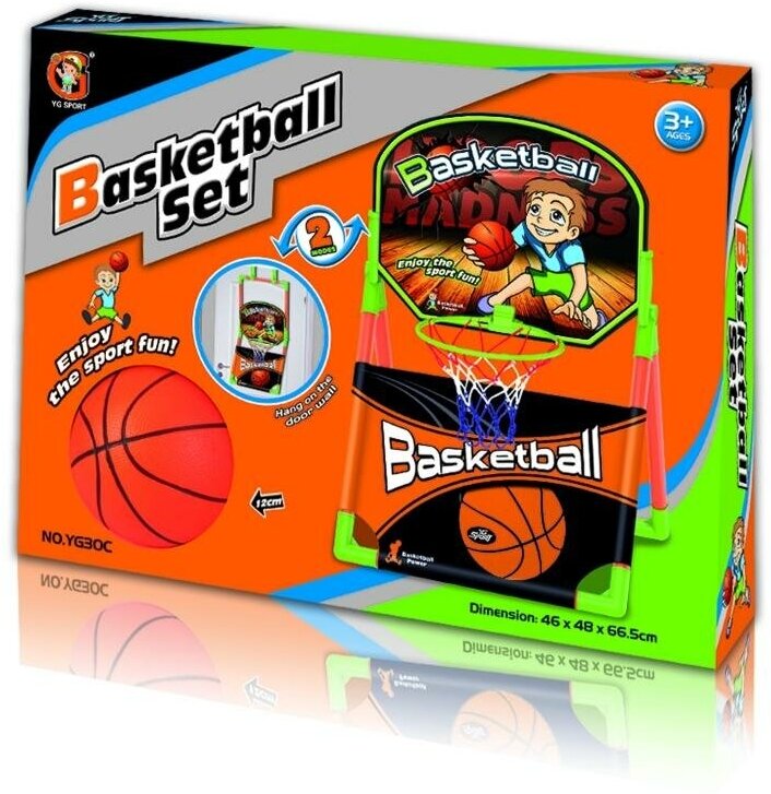 Набор YG Sport баскетбольное кольцо и мяч 10см (установка на столе, полу или крепление на косяк двери), 38.5*40*58 см) YG36C