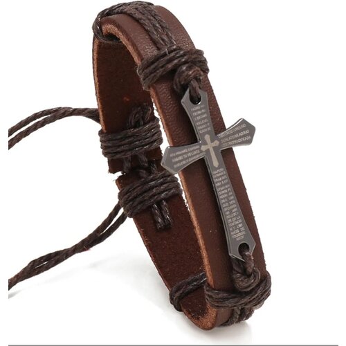 фото Мужской браслет с крестом, коричневый монинг