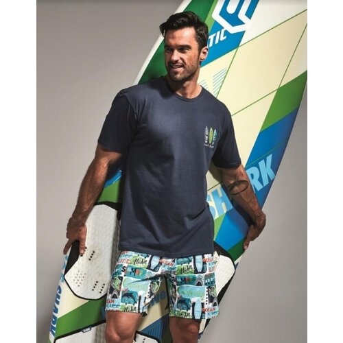 Комплект Cornette, шорты, футболка, застежка отсутствует, пояс на резинке, размер M, синий