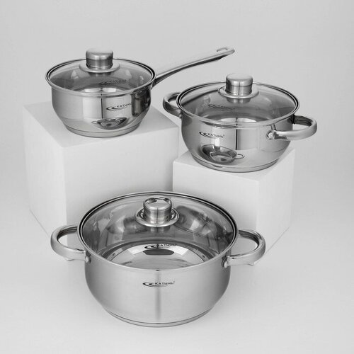 Набор кастрюль Гретта 3 предмета кастрюли 22 л 42 л ковш 16 л капсульное дно индукция 6340₽