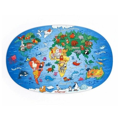 Фигурный пазл Карта мира. Животные, 38 элементов, 1 шт. пазл dodo карта мира 100 элементов