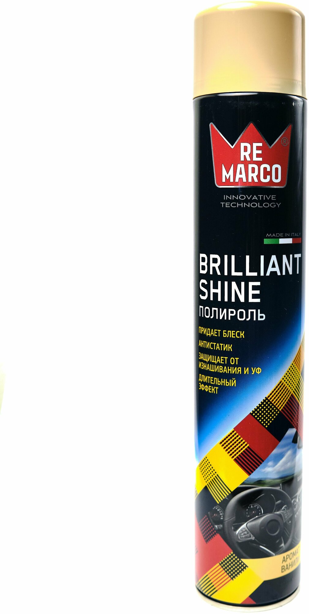 RE MARCO Полироль пластика BRILLIANT SHINE "ваниль" 750 мл (аэр.) RM-800