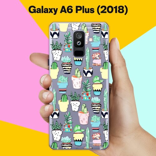 Силиконовый чехол на Samsung Galaxy A6 Plus (2018) Узор из кактусов / для Самсунг Галакси А6 Плюс силиконовый чехол на samsung galaxy a6 plus 2018 синий сердца для самсунг галакси а6 плюс
