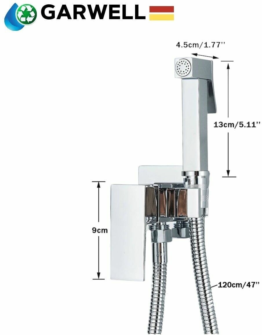 Смеситель с гигиеническим душем GARWELL латунь - фотография № 6