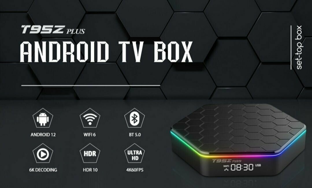 Топовый Смарт ТВ бокс T95Z Plus H618 Андроид 12 Wi-Fi 6 RGB подсветка новинка 2023