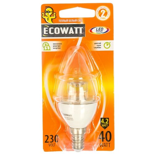 Светодиодная лампа ECOWATT CL 300 B35, 4.2 Вт, 2700K E14 4606400419389