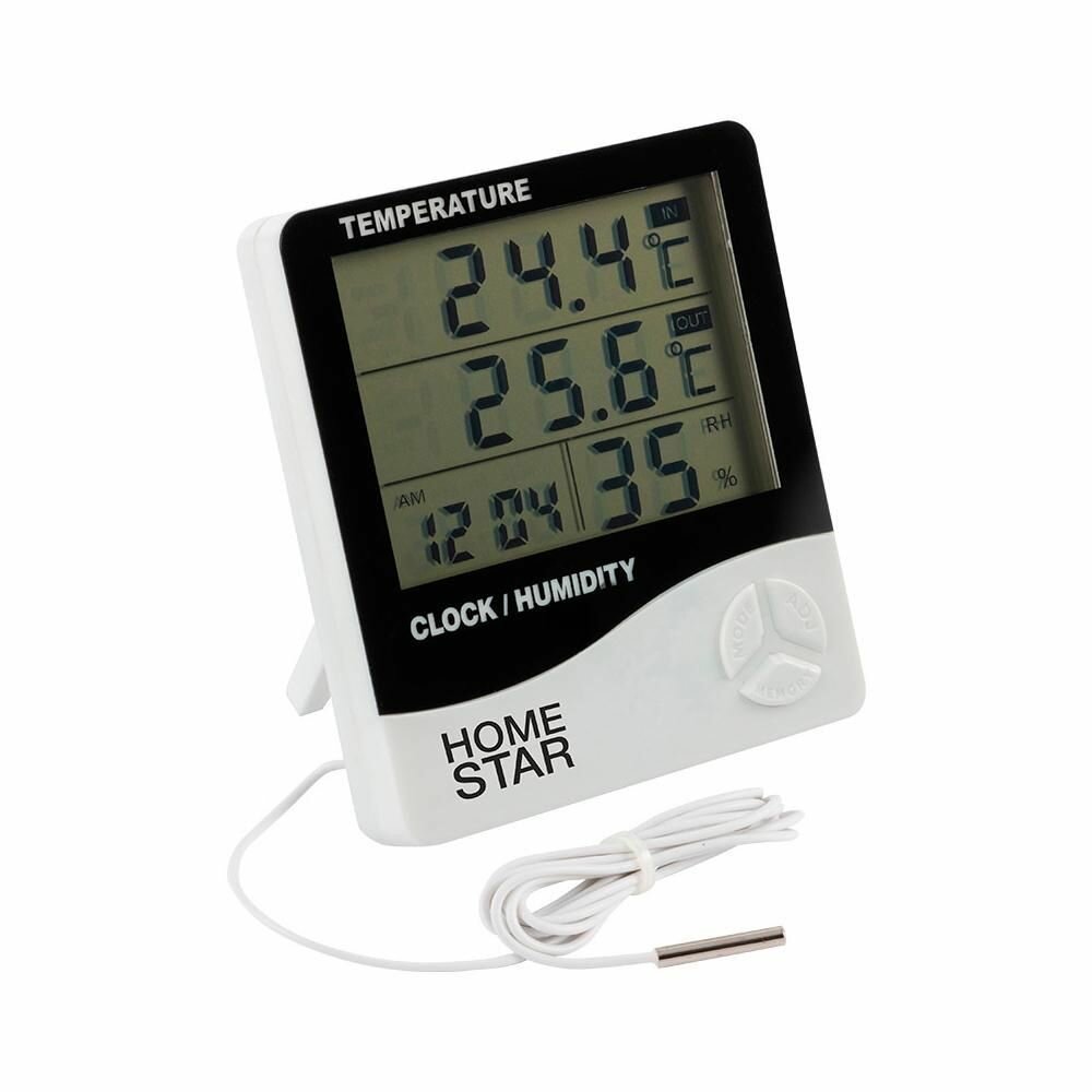Термометр-гигрометр цифровой 3 показателя будильник с выносным датчиком HS-0109