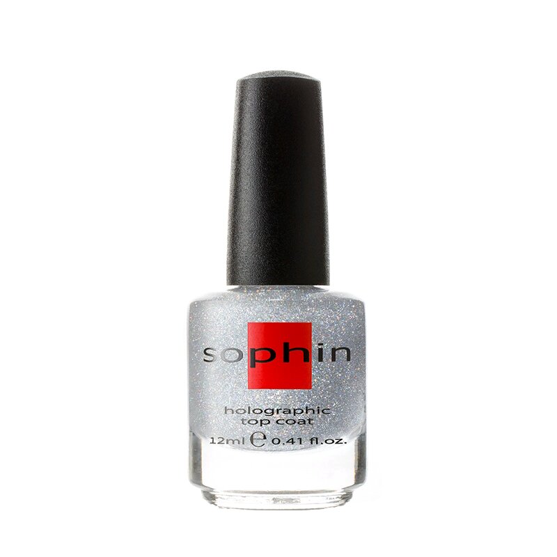 SOPHIN Покрытие верхнее с голографическими частицами, серебро / TOP COAT GOLOGRAPHIC SILVER 12 мл - фото №2