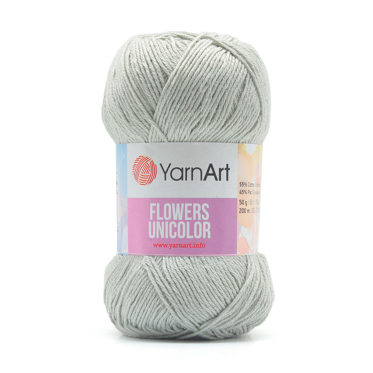 Пряжа для вязания YarnArt 'Flowers Unicolor' 50гр 200м (55% хлопок, 45% полиакрил) (741 пепельный), 5 мотков