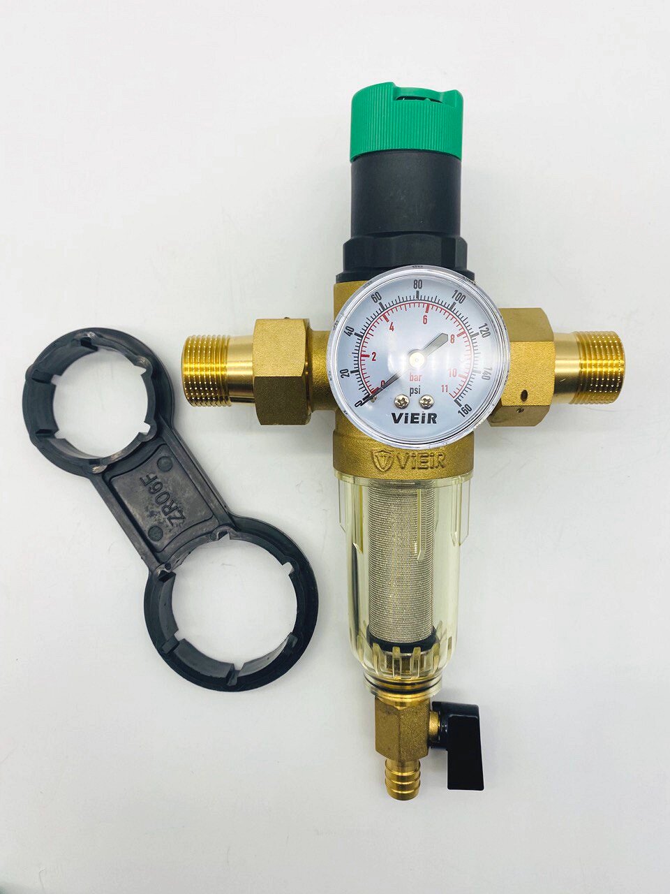 Фильтр с регулятором давления и манометром 3/4" НР для холодной воды, прозрачная колба ViEiR арт. JC162