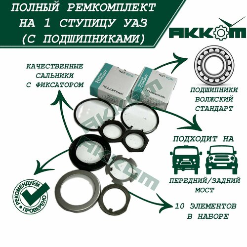 Полный ремкомплект ступицы УАЗ Хантер, УАЗ Буханка (комплект на 1 ступицу) (ТК акком)