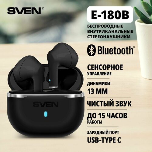 Беспроводные наушники Беспроводная гарнитура SVEN E-180B черный Bluetooth TWS Стерео 1313₽