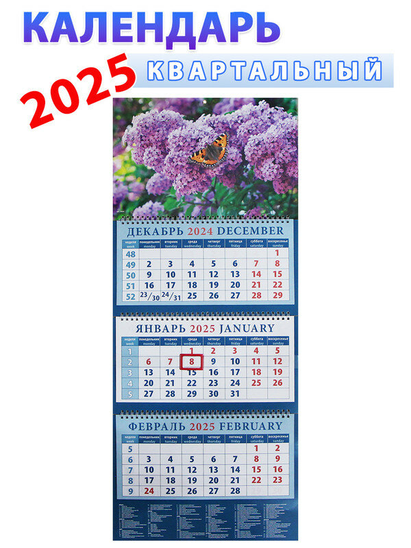 День за днем Календарь квартальный 2025 год "Бабочка на сирени"