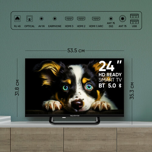 Телевизор Topdevice TV 24 дюйма FRAMELESS NEO CS04, HD, Смарт ТВ WildRed черный