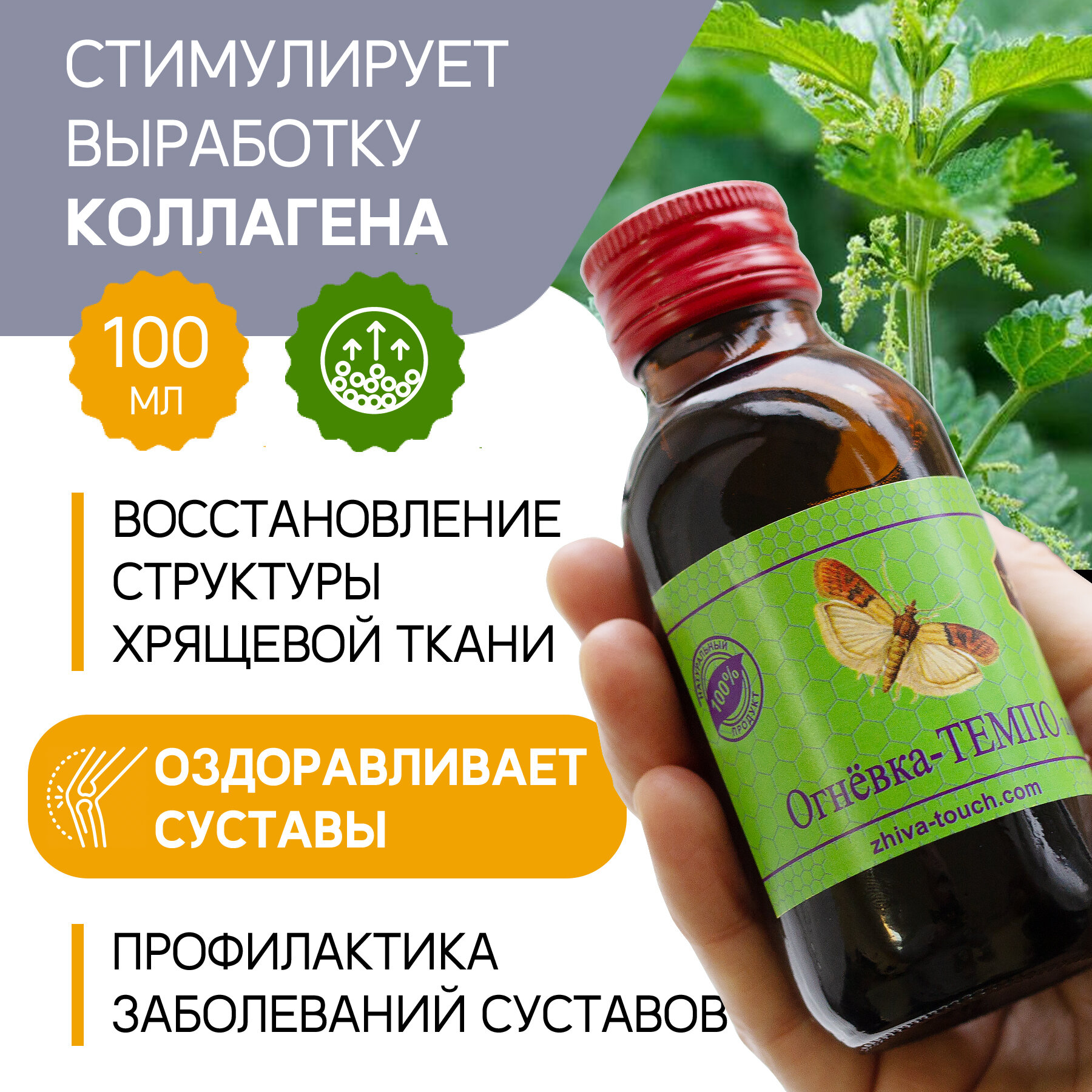 Картинки Настойка Огневка - Темпо - для суставов и связок, боль в спине и мышцах, 100 мл.