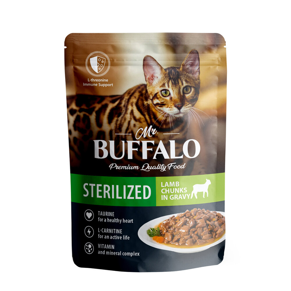 Mr.Buffalo Sterilised влажный корм для взрослых стерилизованных кошек с ягненком в соусе, в паучах - 85 г
