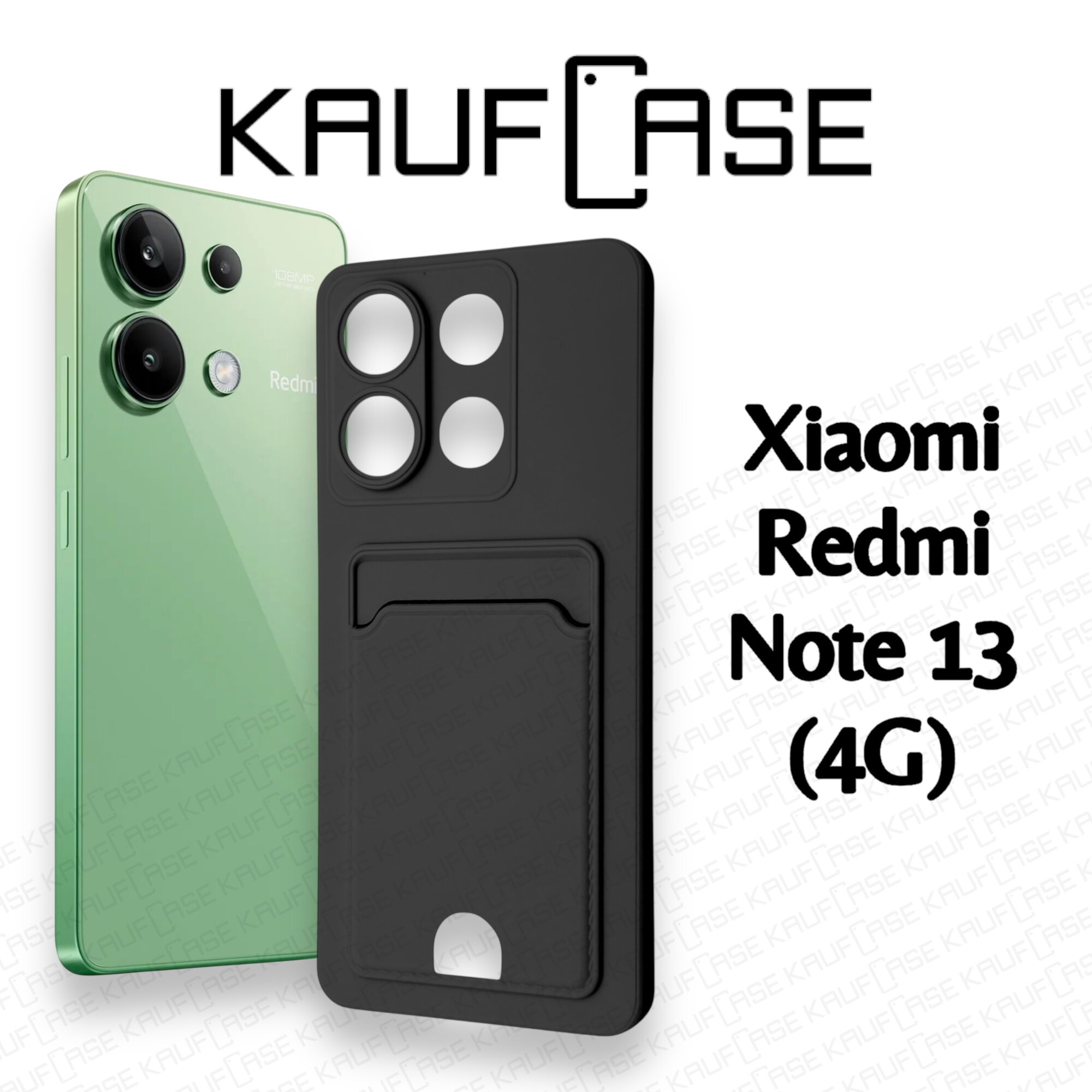 Силиконовый матовый чехол на Xiaomi Redmi Note 13 4G (6.67"), черный. Карман для пластиковых карт