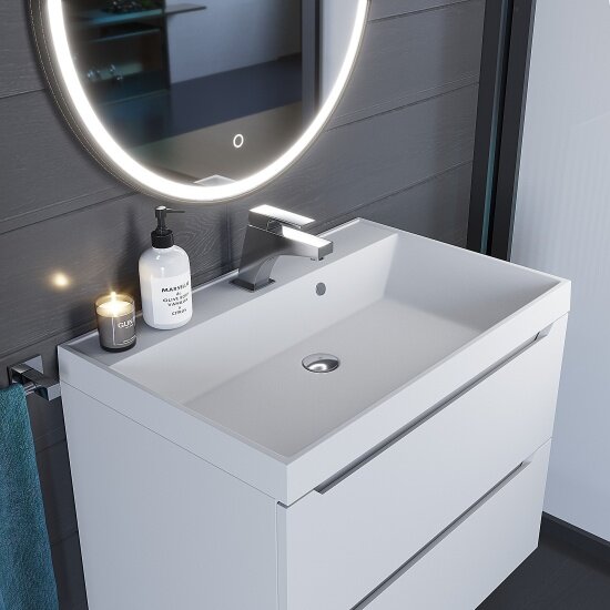 Uperwood Раковина для ванной кварцевая Classic Quartz 70х45х15 см, белая матовая, жасмин