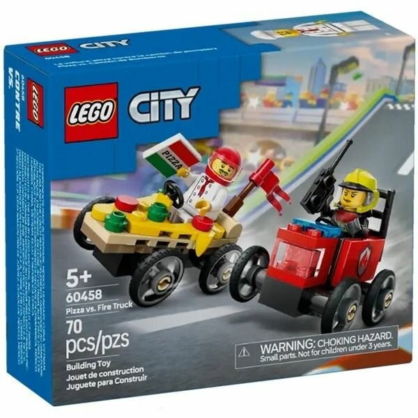 Конструктор LEGO City 60458 Набор гоночных машинок доставка пиццы против пожарной машины, 70 деталей