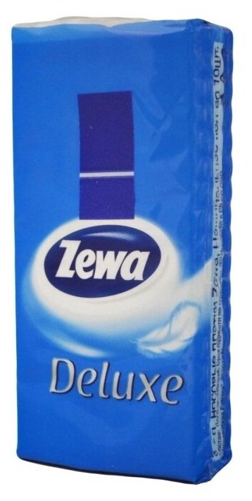 Платочки Zewa Deluxe Original, 3 слоя, белые, в пакете, 10 шт — фото 1