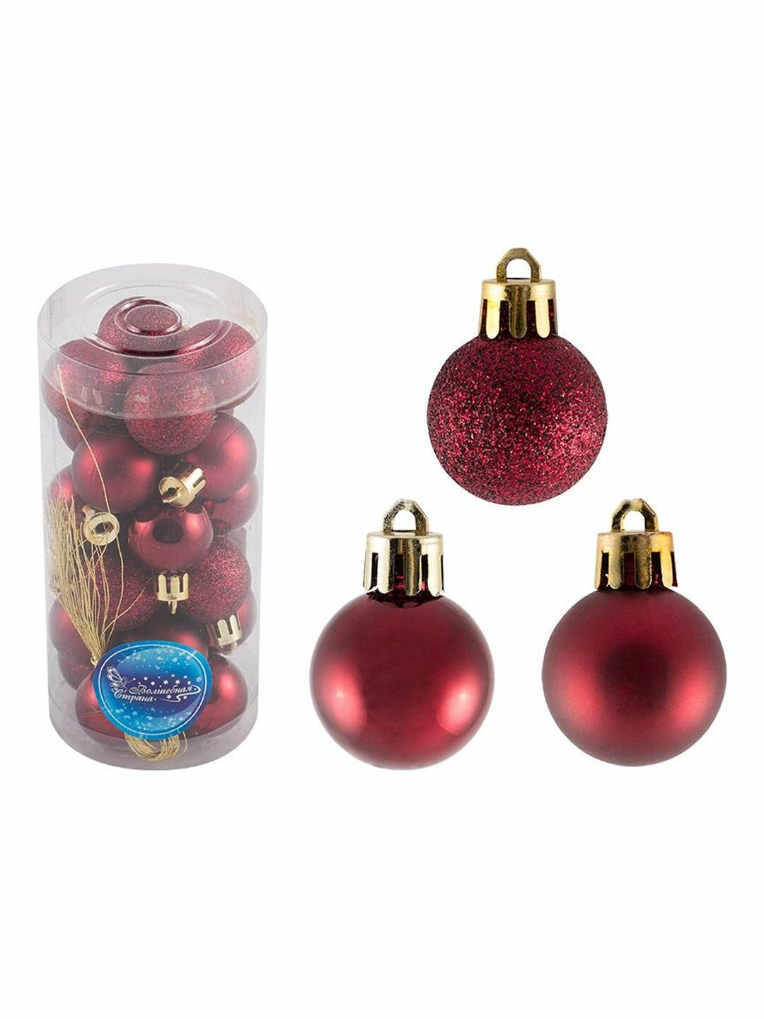 Набор шаров "Винно-красный", 24шт, 3см (пластик /полиэстер)