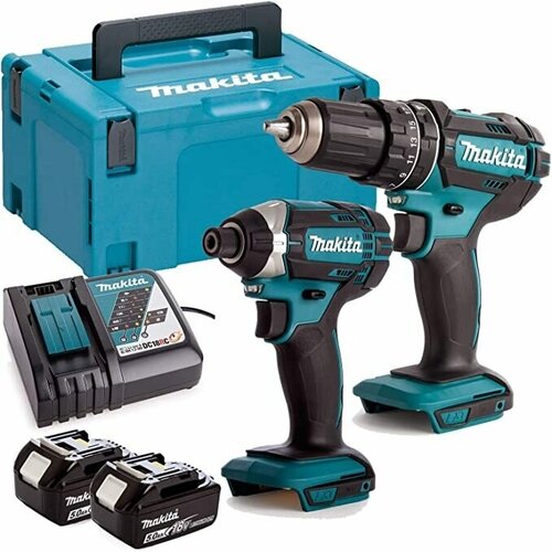 Набор Makita DLX2131TJ: ударная дрель-шуруповерт, компактный ударный шуруповерт, 2 АКБ и ЗУ в кейсе MakPac-3