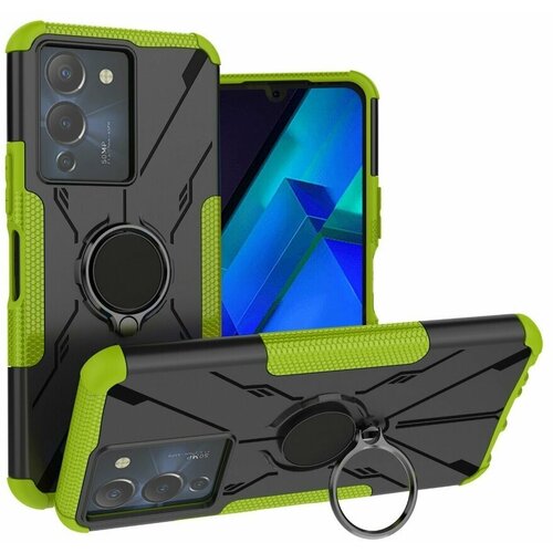 Чехол Armor Shockproof Ring Holder для Infinix NOTE 12 G96 (черный + зеленый)