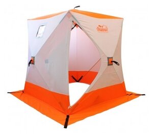 Палатка для рыбалки трёхместная СЛЕДОПЫТ Куб однослойная 3 1,8х1,8м 240D, белый/оранжевый