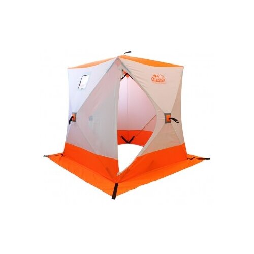 палатка для рыбалки трёхместная helios куб 1 8х1 8 серый оранжевый Палатка для рыбалки трёхместная СЛЕДОПЫТ Куб однослойная 3 1,8х1,8м 240D, белый/оранжевый