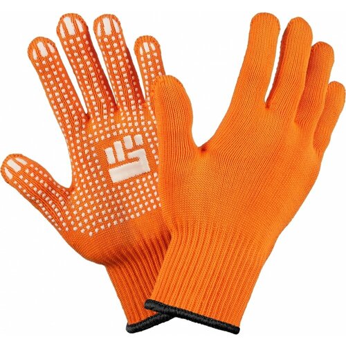 Перчатки хб 2-слойные с ПВХ 10 класс, 6 нитей, оранжевые, L, 10 пар перчатки рабочие фабрика перчаток хб 2 слойные с пвх 10 класс 6 нитей синие l 20 пар