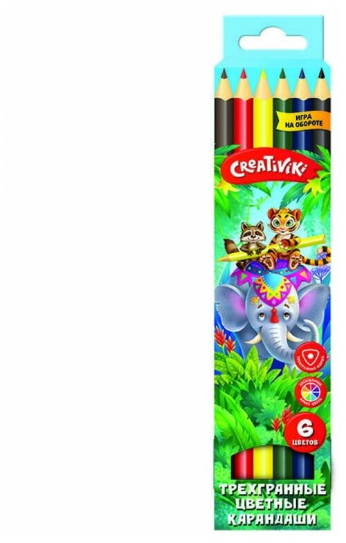 Набор цветных карандашей Creativiki, 6 цветов, трехгранные, дерево
