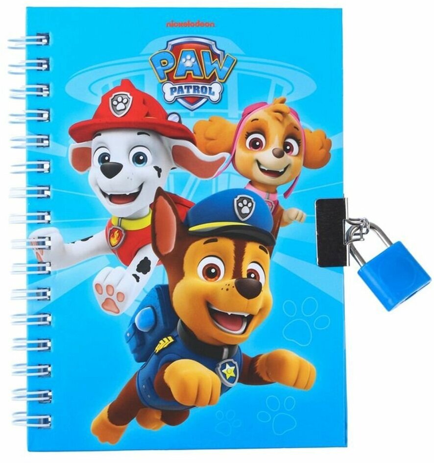 Блокнот на спирали Paw Patrol для записей, рисования и творчества Щенячий патруль, А6, 50 листов, с замочком