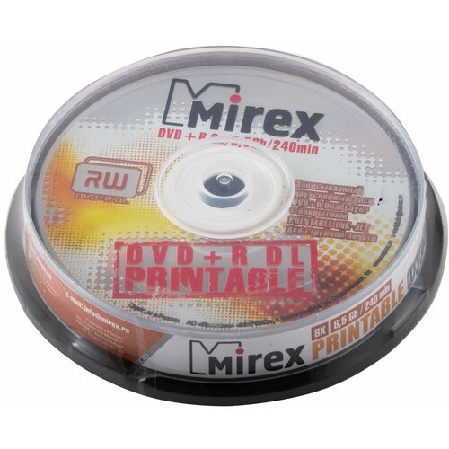 Лазер диск Mirex DVD+R 8.5 Gb 8x Double Layer Cake Box 10 шт. PRINT