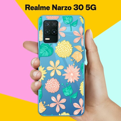 Силиконовый чехол на realme Narzo 30 5G Узор из цветов / для Реалми Нарзо 30 5 Джи силиконовый чехол на realme narzo 30 5g тигры для реалми нарзо 30 5 джи